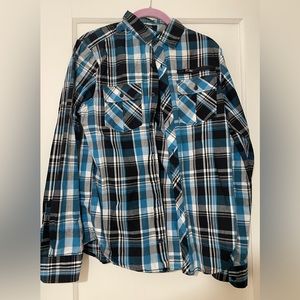 Eighty Eight Platium Men Button Down Shirt Plaid Blue Size Small